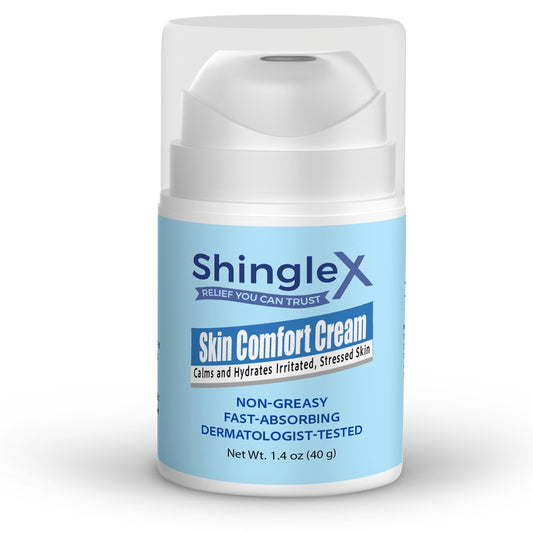 ShingleX front packaging showing 1.4 oz tube and soothing benefit