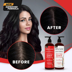 Person using Shiny Leaf shampoo showing application and scalp massage benefit