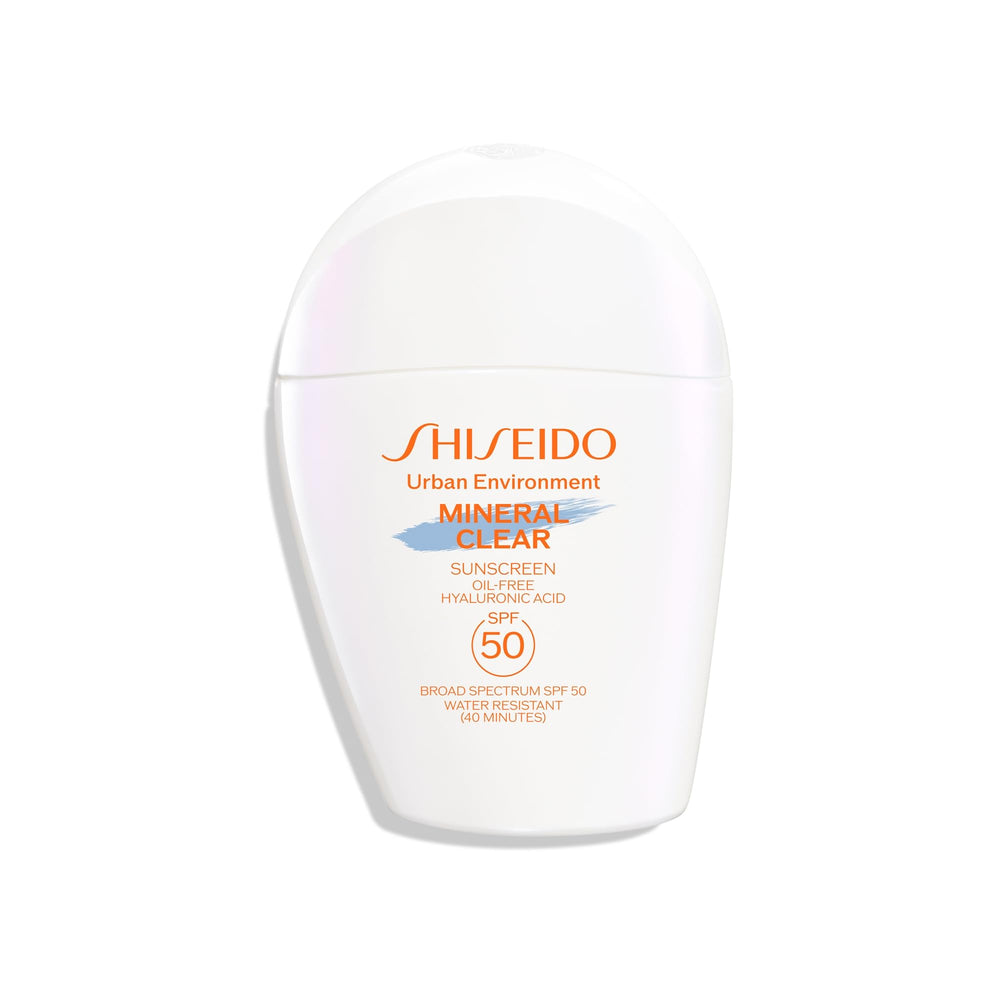 Shiseido front packaging showing bottle and SPF 50 benefit