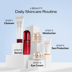 Shiseido sunscreen worn under makeup showing natural dewy-matte finish benefit