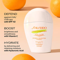 Shiseido ingredient label highlighting vitamin C and hyaluronic acid