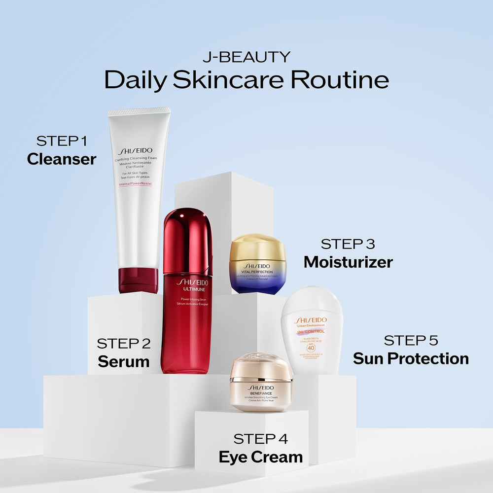 Shiseido tube in a daily bag setting promoting effortless everyday protection