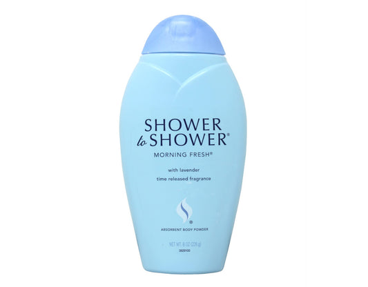 Shower To Shower front can showing Morning Fresh label and net weight benefit