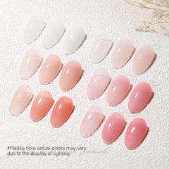 SHOYUM color swatch panel displaying six sheer nude-pink tones
