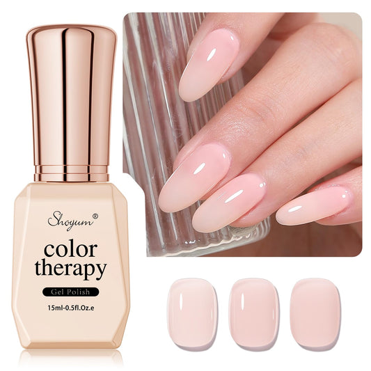 SHOYUM front bottle nude pink showing brand and shade benefit: easy layering