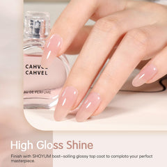 SHOYUM swatches on a nail wheel demonstrating sheer buildable coverage benefit