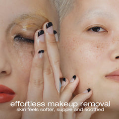 shu uemura Botanicoil emulsified milky texture on skin showing easy rinse and removal