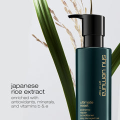 shu uemura conditioner being applied in shower for detangling and repair benefit