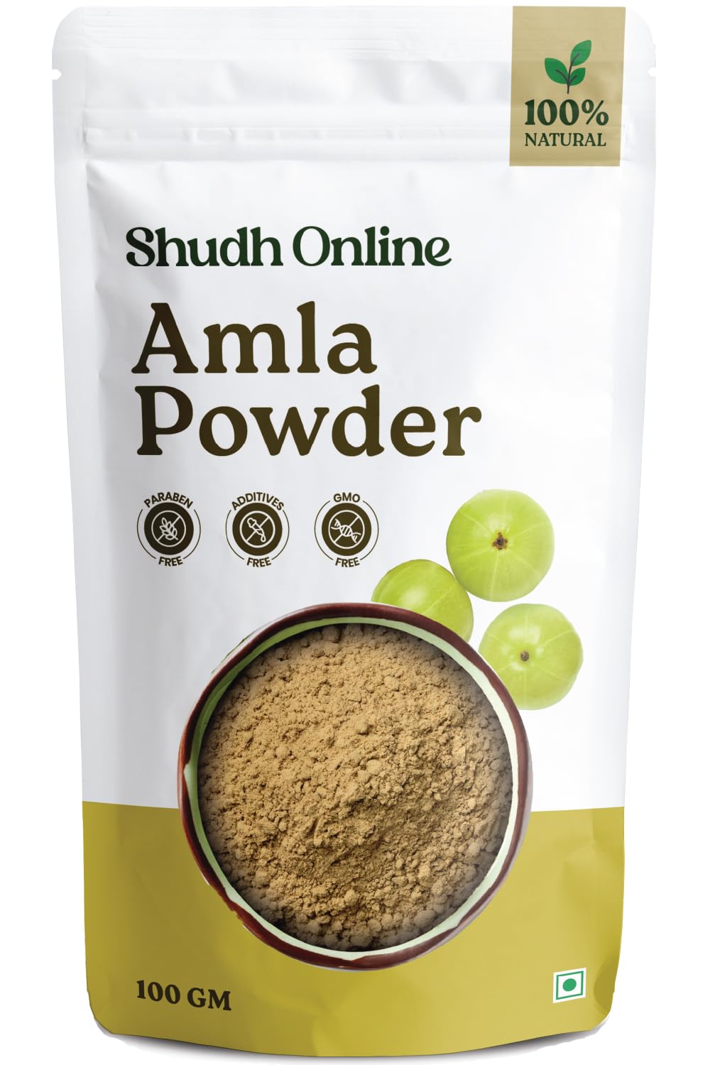 Shudh Online front packaging showing clean amla powder for authenticity