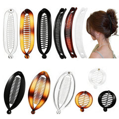 Shudyear front view of 12pc banana clip set showing vintage styling and multiple colors for versatility