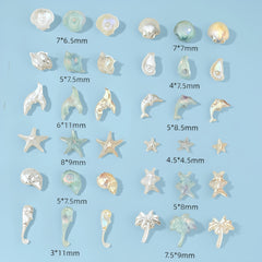 SHUXILIN charms applied on acrylic nail swatch showing beach style