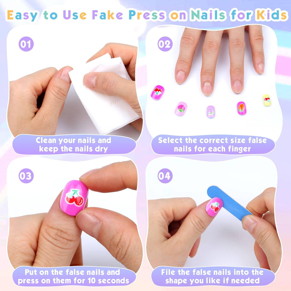 shynek child hand wearing nails demonstrating easy press-on use and fun styling
