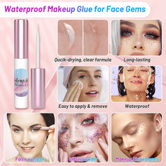 shynek makeup glue tube displayed beside gems for secure skin hold