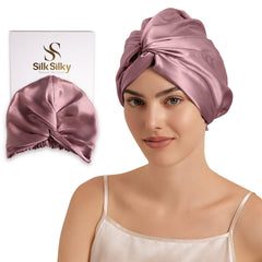 SilkSilky pale mauve bonnet front view, smooth protection for hair