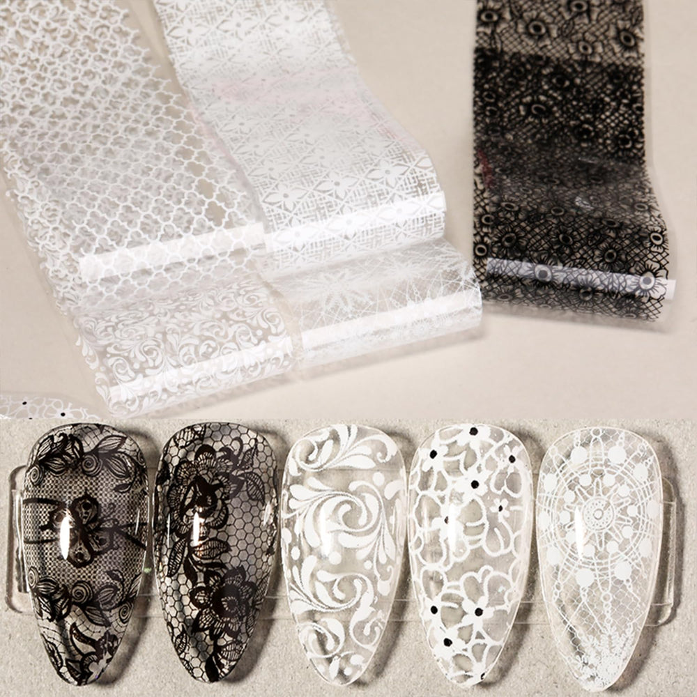 SILPECWEE white lace foil applied on fingers showcasing delicate pattern and instant polish upgrade