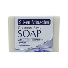 Silver Miracles front view of lavender soap bar showing clean packaging and gentle formula benefit