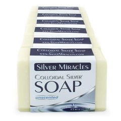 Silver Miracles six-pack front view showing unscented bars and stable lather benefit