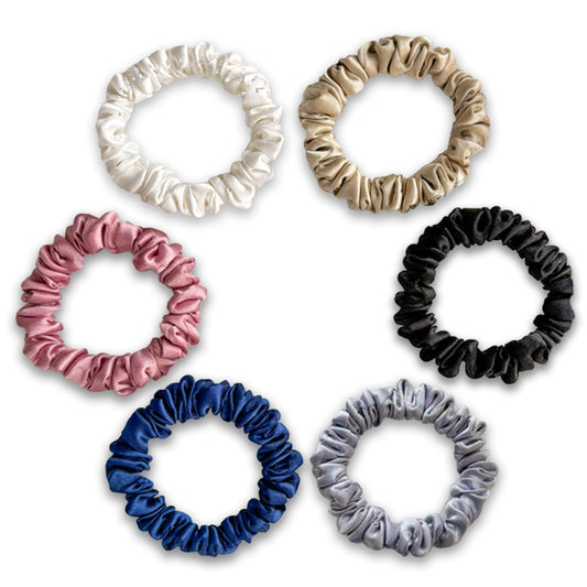 Silvr Bear front packaging displaying six satin scrunchies for easy outfit matching