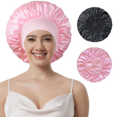 Simapu satin bonnet front view showing smooth fabric and comfortable fit benefits