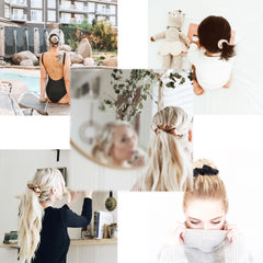 Simnice scrunchies styled on a desk with accessories showing fashion-ready convenience