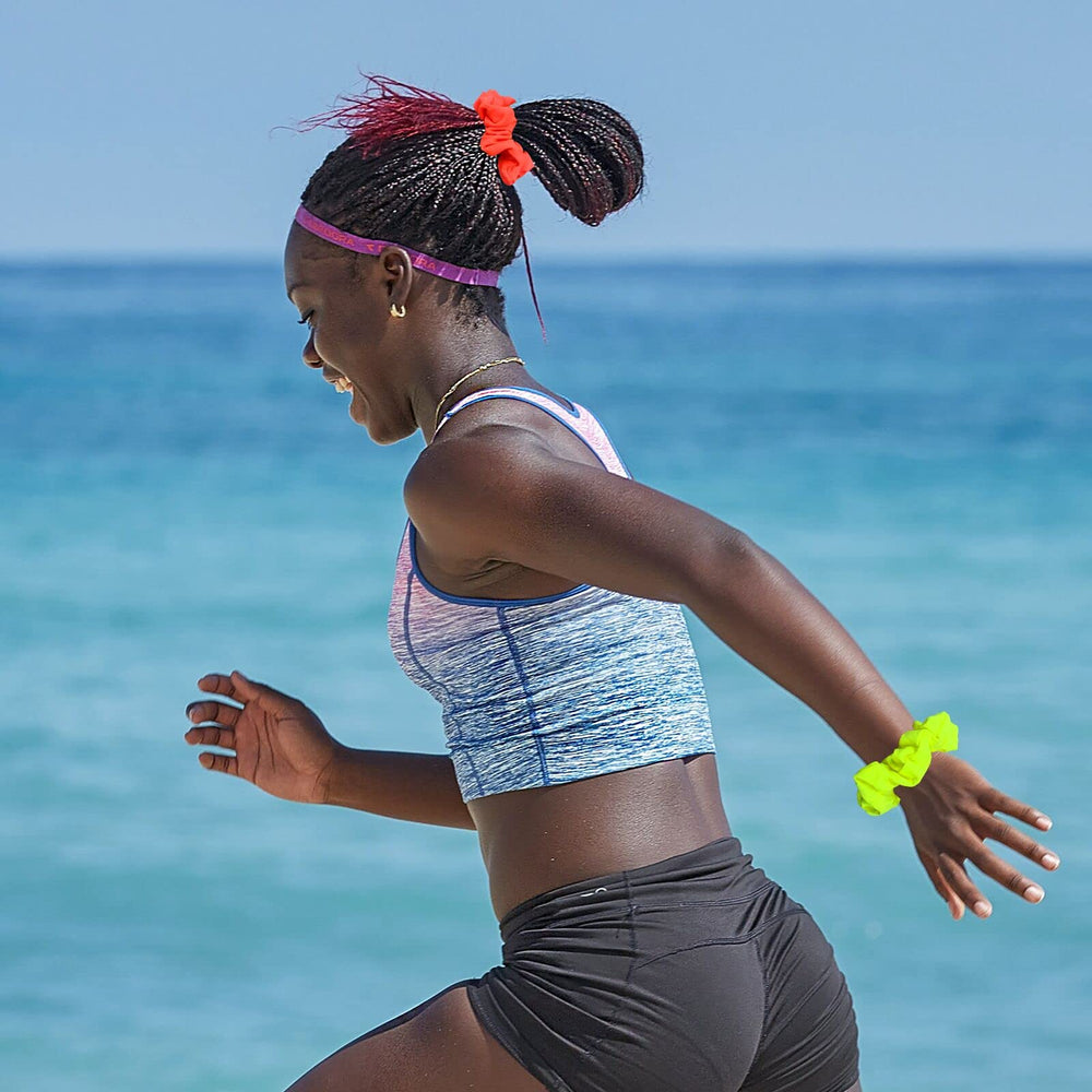 Simnice scrunchie worn on wrist showing convenient carry and style