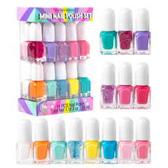 SIMPLE PLEASURES front packaging showing 14 colorful polish bottles and unicorn art