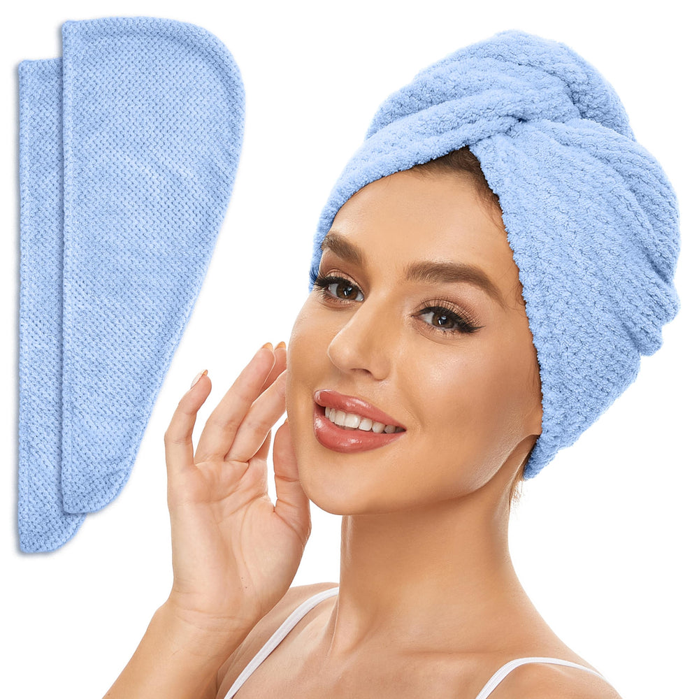 SimpleField two blue towel wraps neatly folded showing fast-dry benefit