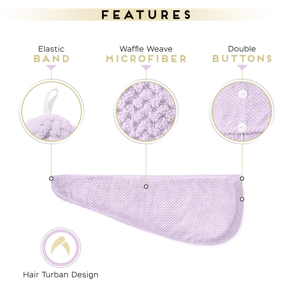 SimpleField model wearing hair turban after shower showing secure fit and hands-free styling