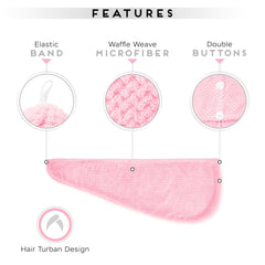 SimpleField model wearing the turban in the bathroom demonstrating hands-free drying convenience