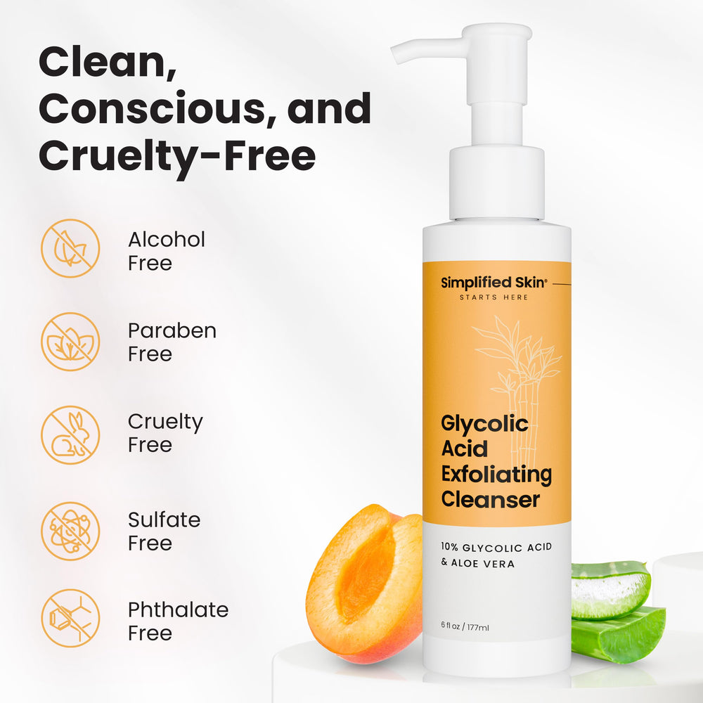 Simplified Skin applying cleanser to face demonstrating gentle exfoliation