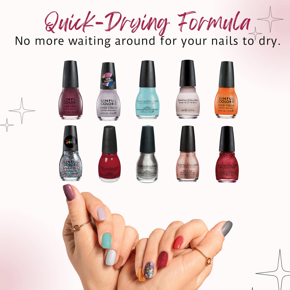 SinfulColors full set arranged on tabletop conveying variety and instant manicure options