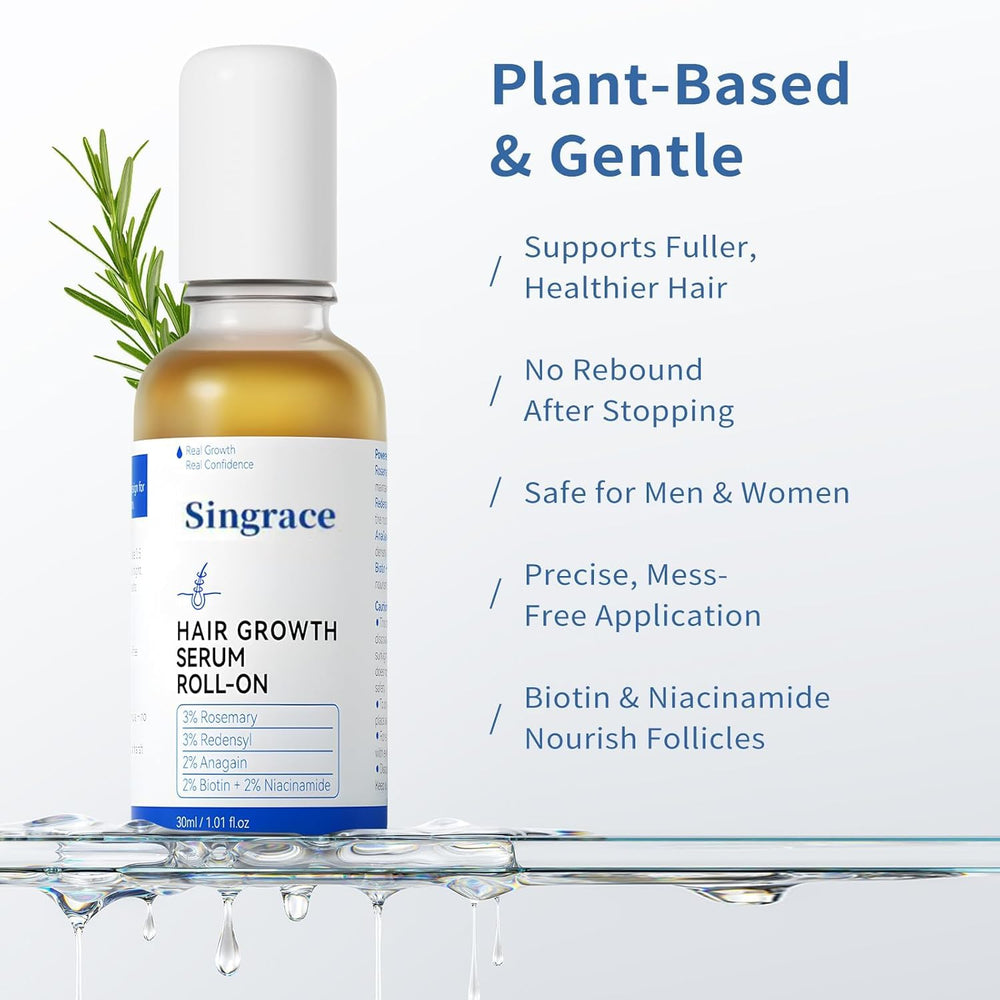Singrace serum texture drop on fingertip showing lightweight fast-absorbing formula