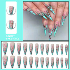 SINHOT close-up of plum blossom detail on nail, highlights intricate floral accents