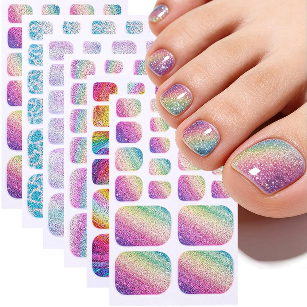 SINSEN front packaging showing six gradient toenail wrap sheets and vibrant designs, easy choice