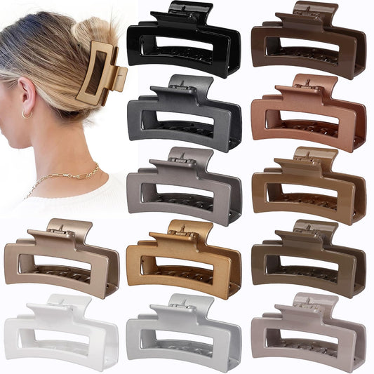 Sisiaipu front view of 12-pack rectangular claw clips showing colors and packaging benefit