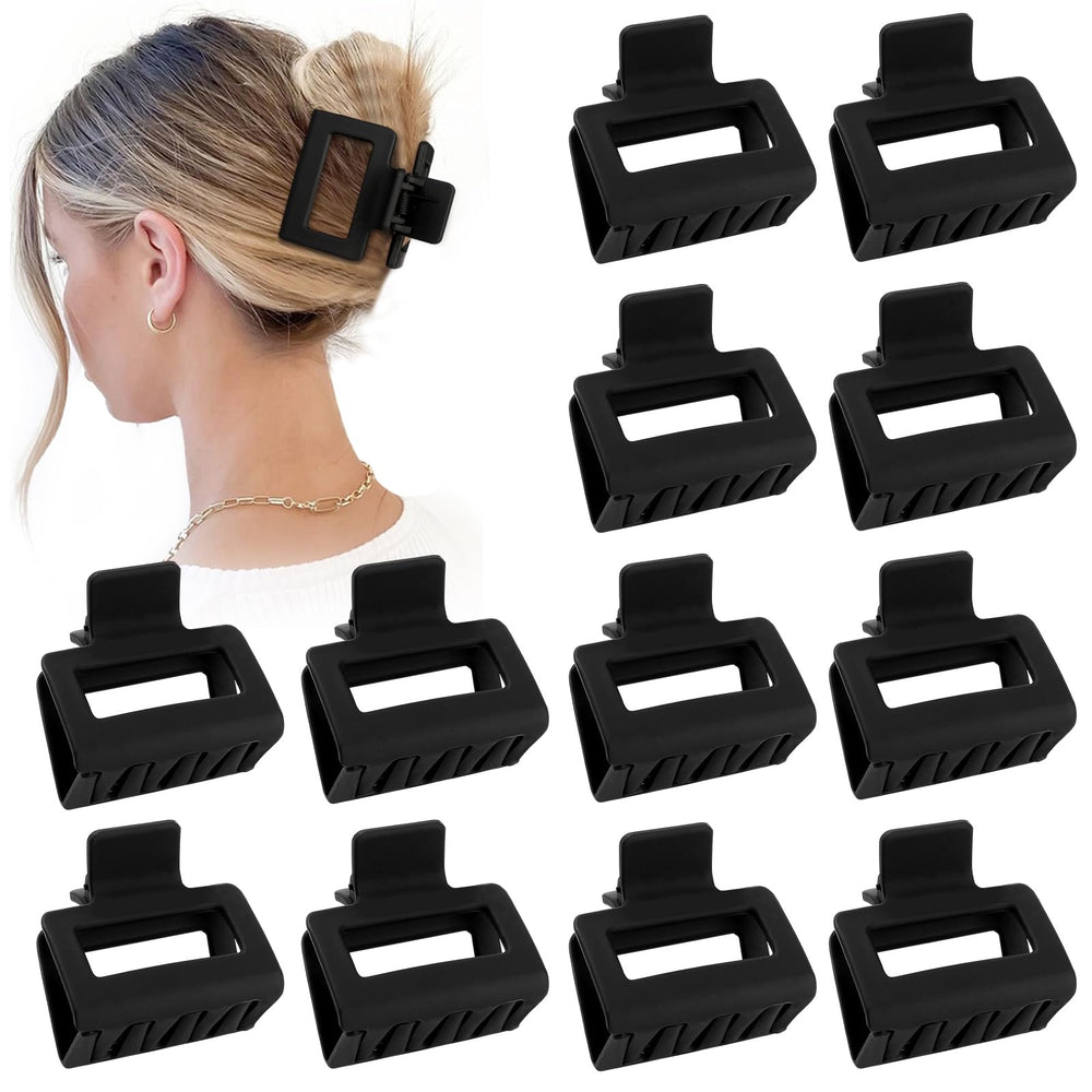 Sisiaipu front view of 12 matte black clips showing compact pack and neat design