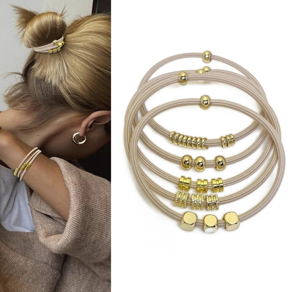 SISYOUP front packaging showing beige boho hair ties and gold bead styling benefit