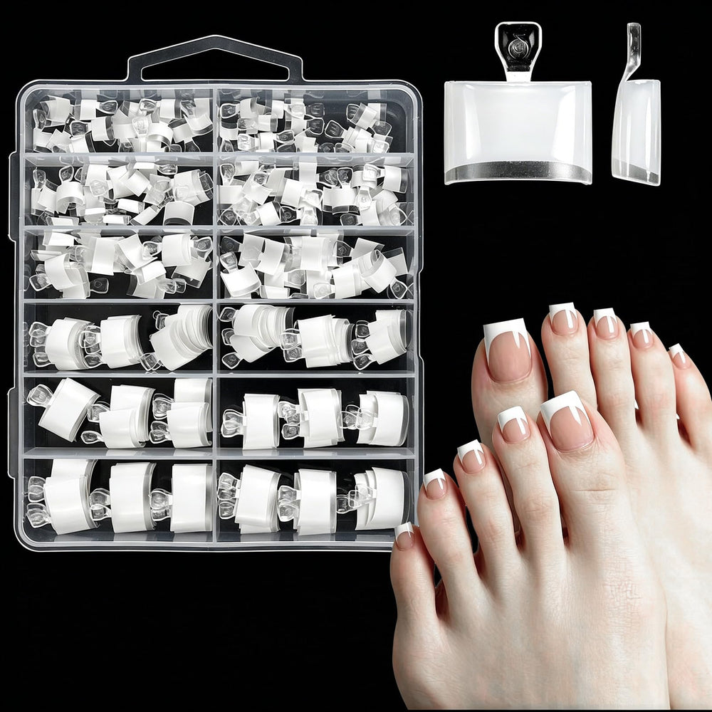 SIUSIO front packaging showing 240 white French tip toe nail tips for quick pedicures