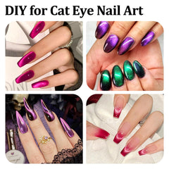 SIUSIO manicure scene with finished cat-eye nails showing professional results