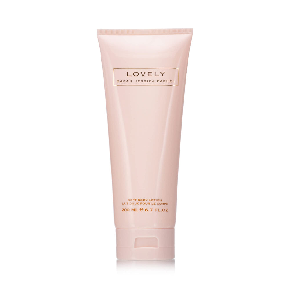 SJP Lovely soft body lotion front bottle with signature label, shows elegant scent and hydration