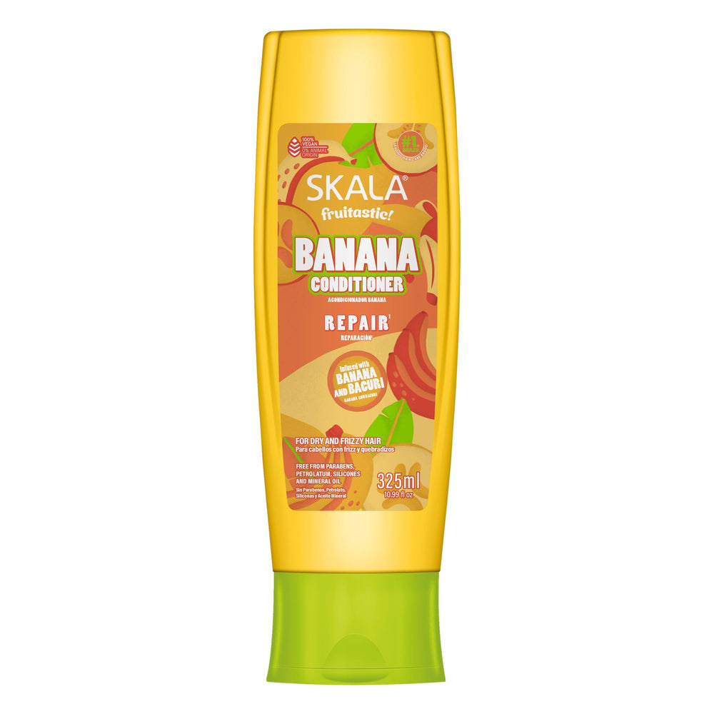 SKALA banana conditioner front bottle showing size and label benefit