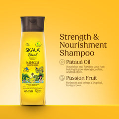 SKALA label close-up highlighting maracujá and patauá oil ingredients and benefits
