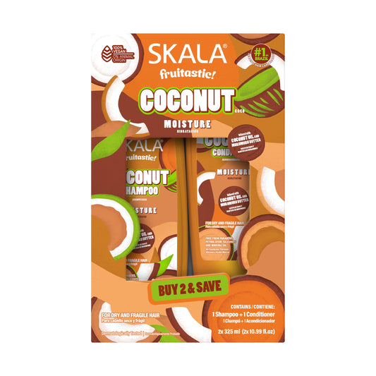SKALA front packaging showing both coconut shampoo and conditioner, clear kit benefit