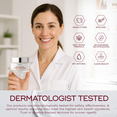 Skin Aesthetics dermatologist-tested badge on packaging conveying trusted safety support