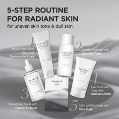 SKIN1004 five-pack flat lay in lifestyle scene for routine-ready benefit