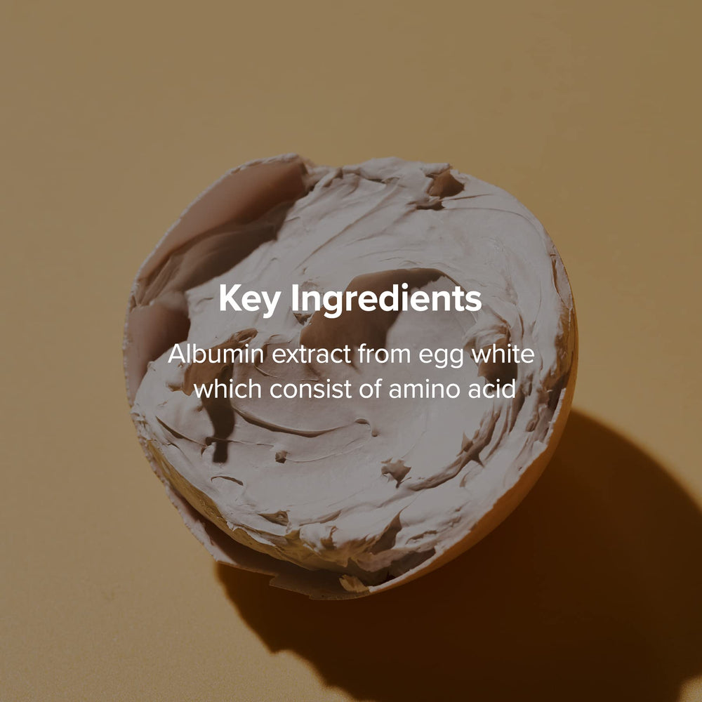 SKINFOOD ingredient display with egg and clay emphasizing pore-targeting benefit
