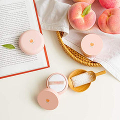 SKINFOOD 1957 jar on vanity with peach props, pleasant scent and soft finish