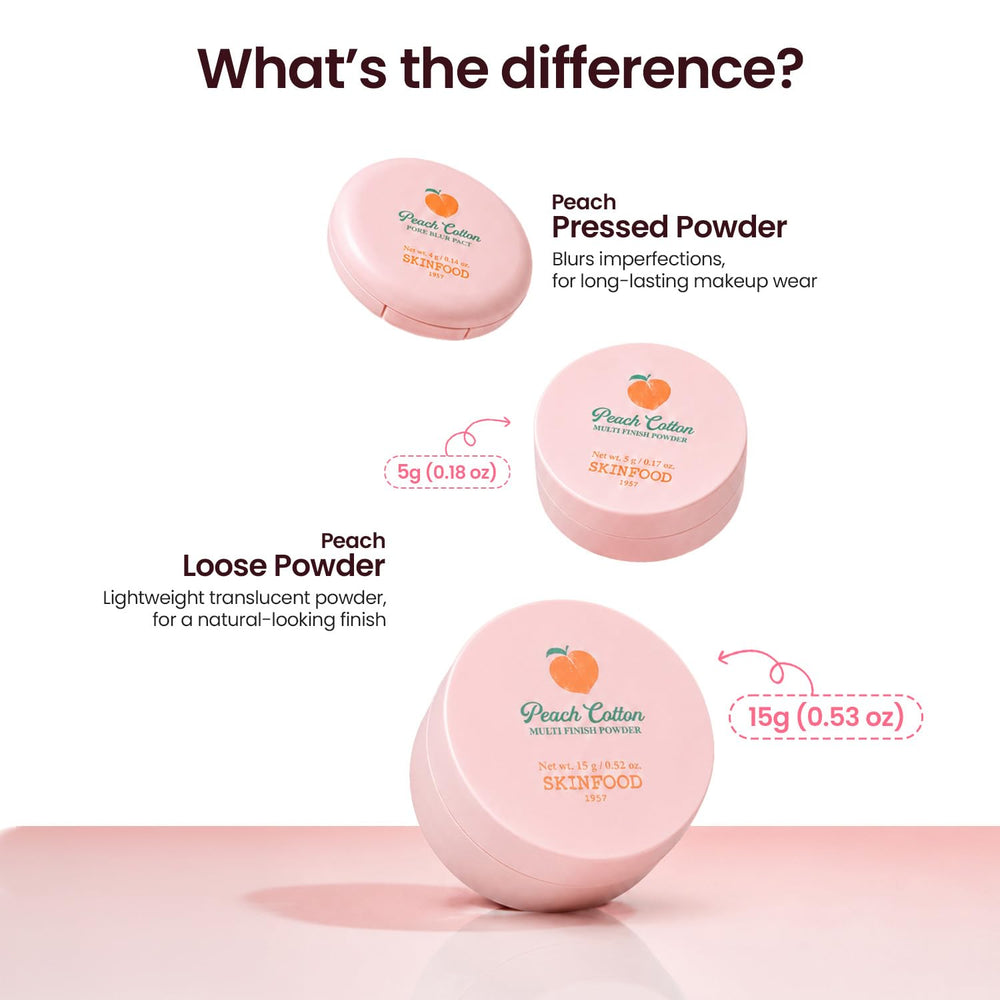 SKINFOOD pact next to peach prop signaling peach-inspired soft finish