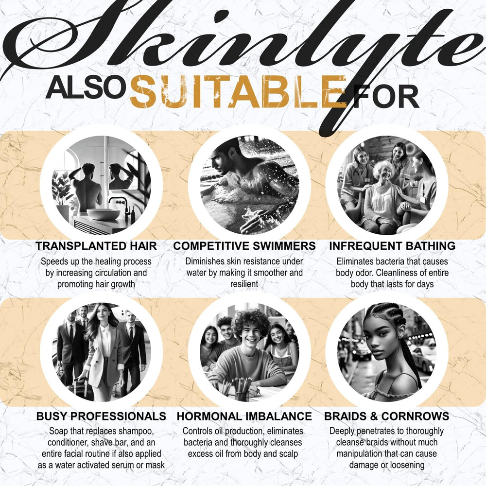 SKINLYTE model touching smooth skin after wash showing improved texture benefit