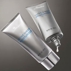 SkinMedica jar on bathroom shelf with skincare items, conveys routine compatibility